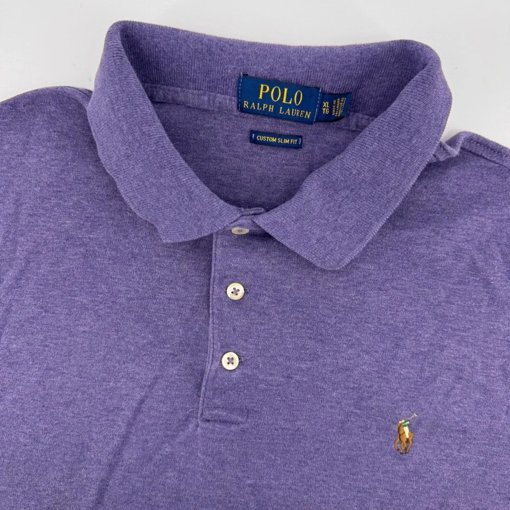 Polo Ralph Lauren Polo Shirt Men XL Purple Custom Slim Fit Short Sleeve Logo